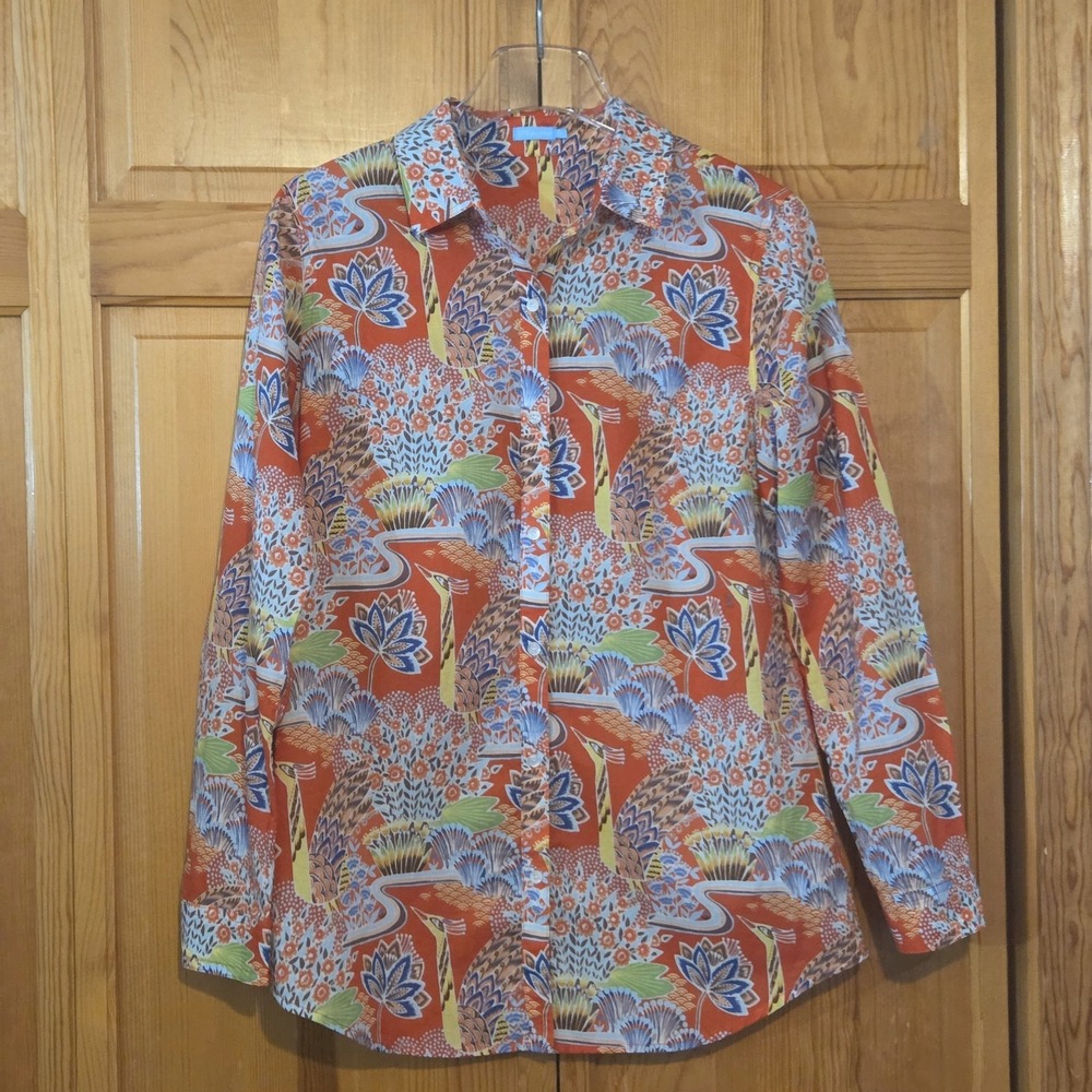 J. McLaughlin Orange Multi Floral Button-Down Shirt
